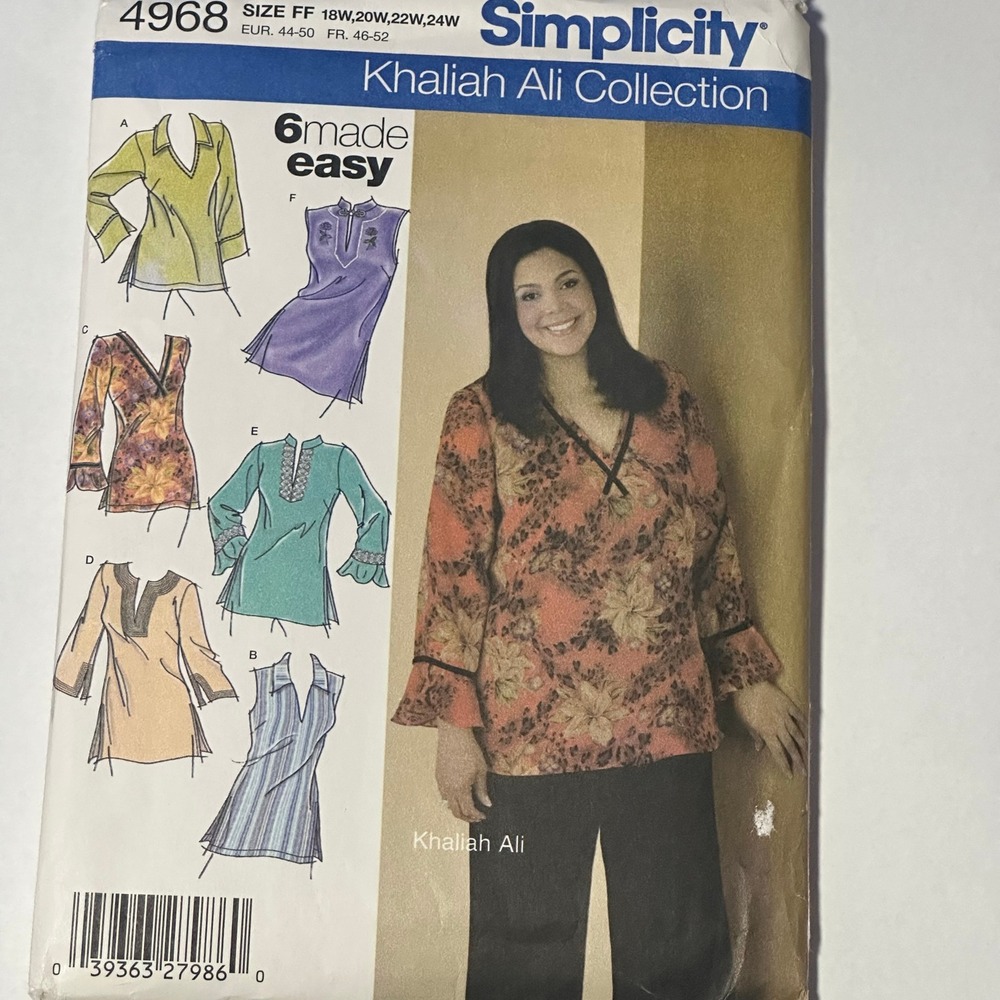 Simplicity 4968 Khaliah Ali Collection Womens Tunic Pattern FF (18W-24W) Multi
